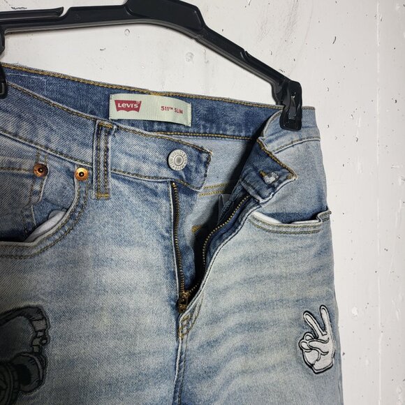 Levi's Girls 511 Slim Denim Distressed Patch Blue Jeans Size 16 Streetwear - Picture 3 of 14